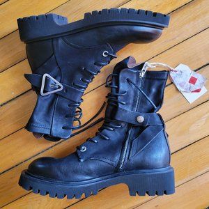 NIB A.S.98 Black Leather Combat Boots, Euro Vero + Lug Sole, Eu 40